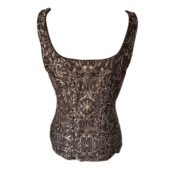 White House Black Market Black and Silver Gray Jacquard  Corset Tank Top Size M - Picture 3 of 7